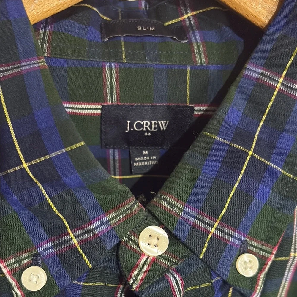 J Crew Navy and Forest Plaid Button Down Shirt pocket medium slim